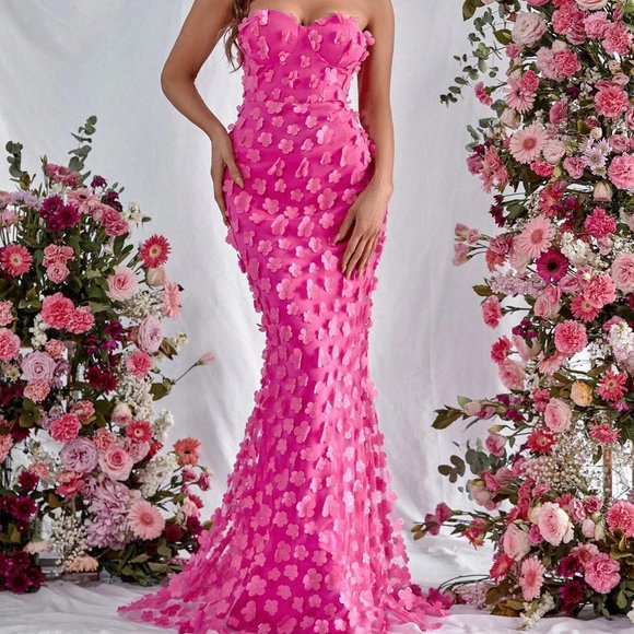 Pink Preppy Womens Mesh Tube Formal Dress - Picture 5 of 5